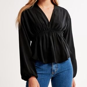 Abercrombie & Fitch Faux Silk Puff Sleeve Babydoll  Puff Sleeves Black Size S
